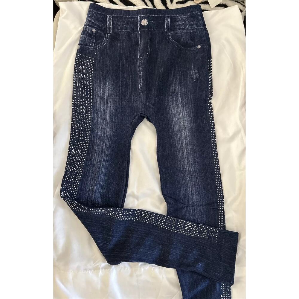 Leggings With Love Rhinestone Navy Blue NWT One Size Fits Most Regular